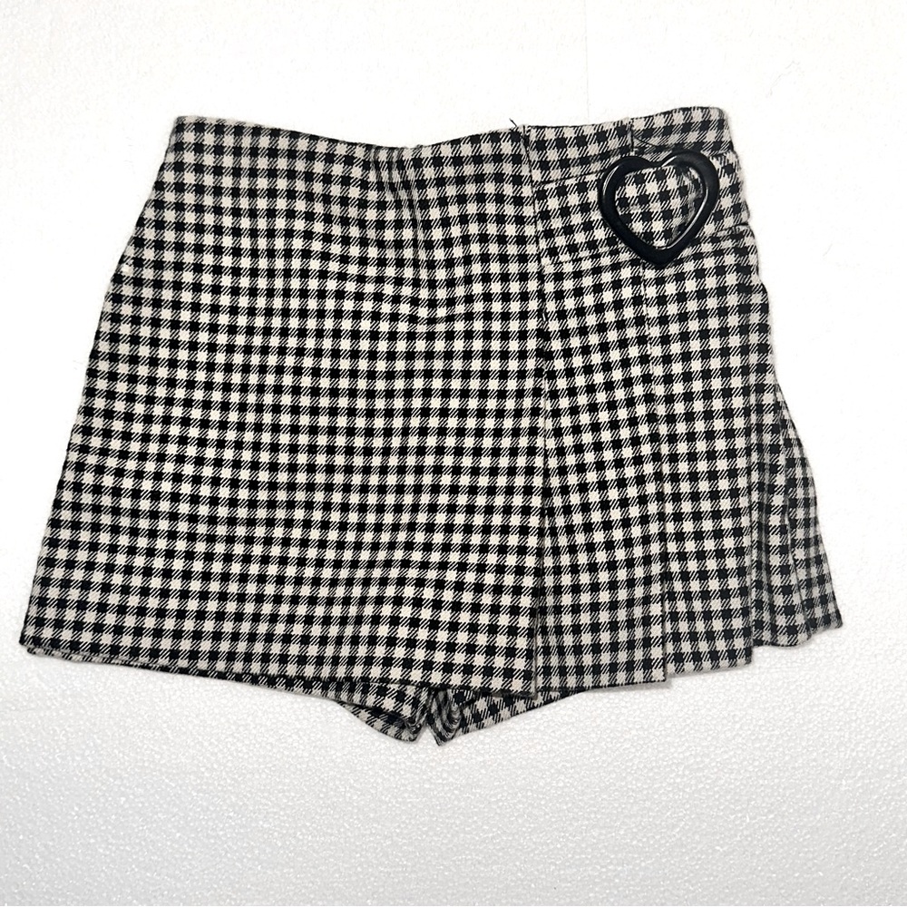 Zara Black White checkered plaid skirt shorts skort Baby Toddler 9-12M Heart